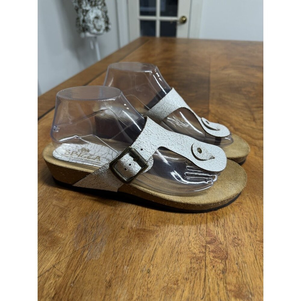 New Sbicca Women’s 9 M White & Gold Vegan Leather Boho Sandals Platform